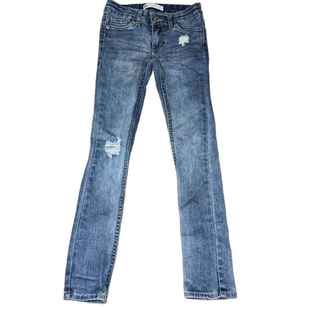 Girls Levi's 711 Skinny Distressed Jeans Blue Denim Size 7 Slim